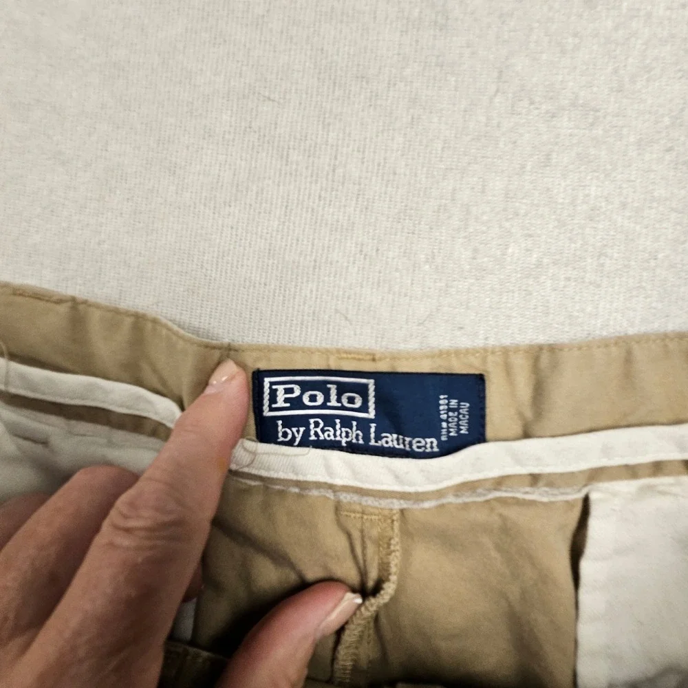 Polo Ralph Lauren Mens Khaki Tan Chino Shorts Size 34 Cotton Flat Front Classic